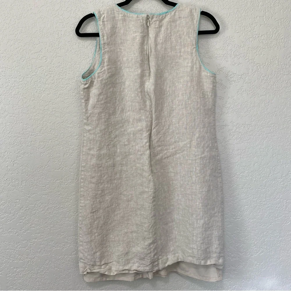 SIGRID OLSEN Signature Women's SZ 8 Linen Beige Embroidered Sheath Dress Career - Picture 6 of 7